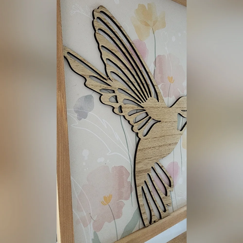3D Wood Cut Out Butterfly Hummingbird Wall Art Picture Set Of‎ Two 10x20 New